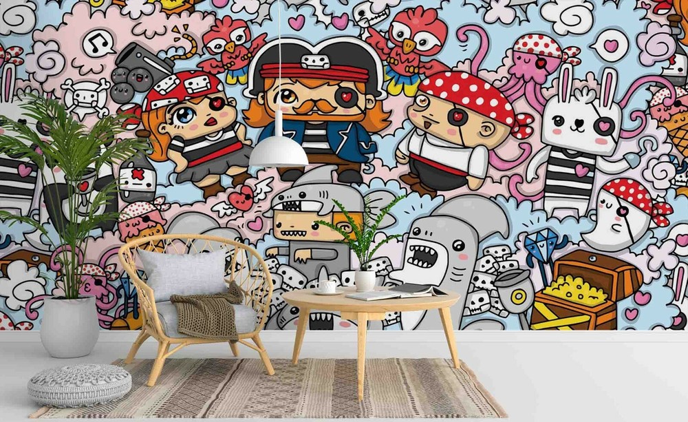 3D Cartoon Graffiti Wallpaper Wall Mural Removable Self-adhesive 305