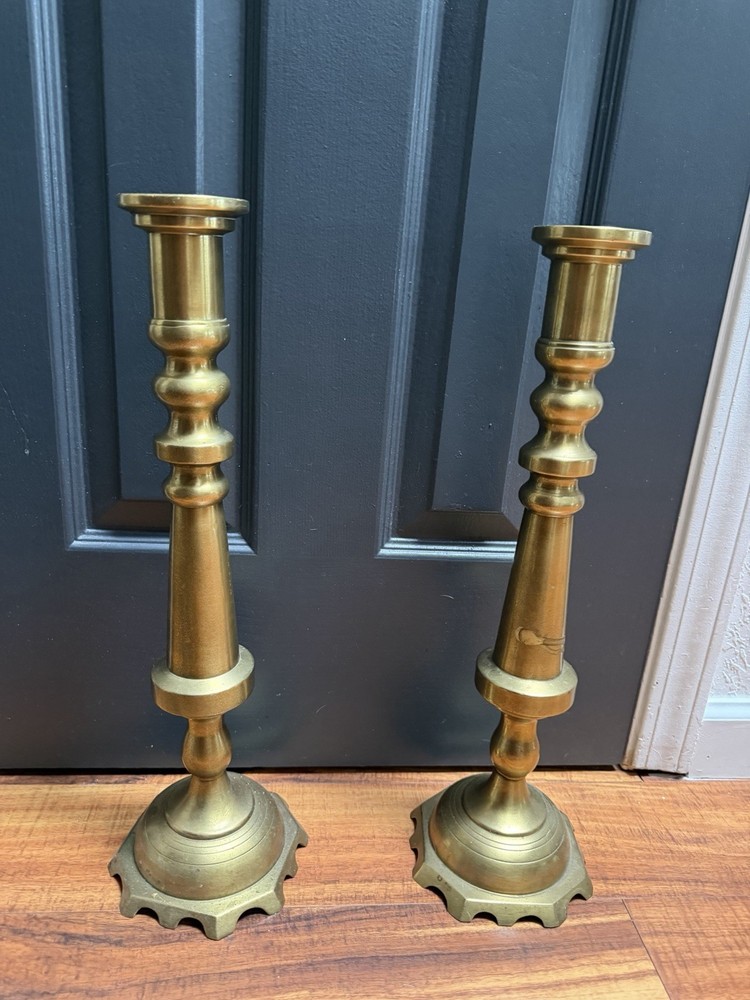 Pair Of Brass Altar Candle Holders; 19 Inches Tall