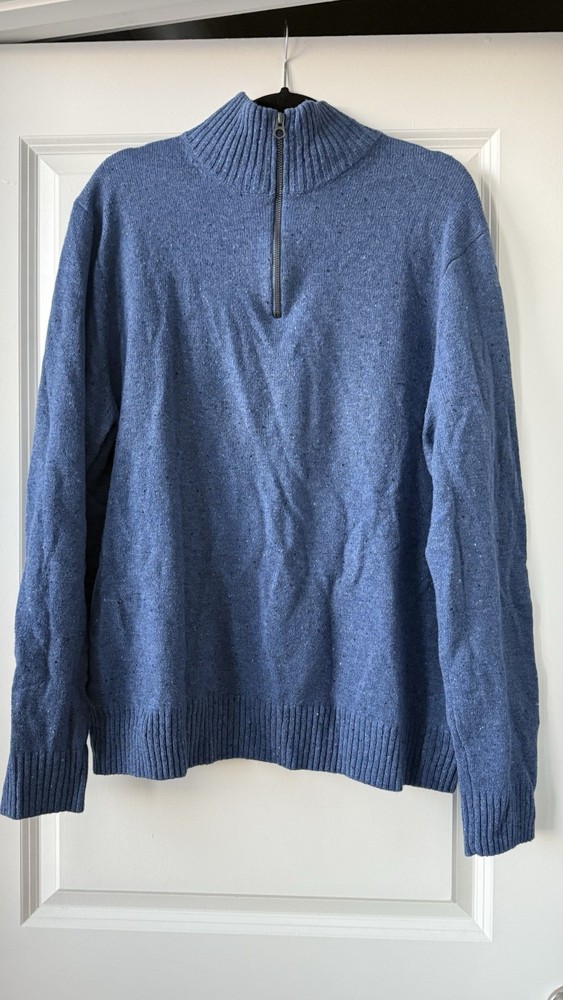 J.CREW Marled Carbon Rugged Merino Wool-Blend Half-Zip Sweater Blue Size Xl