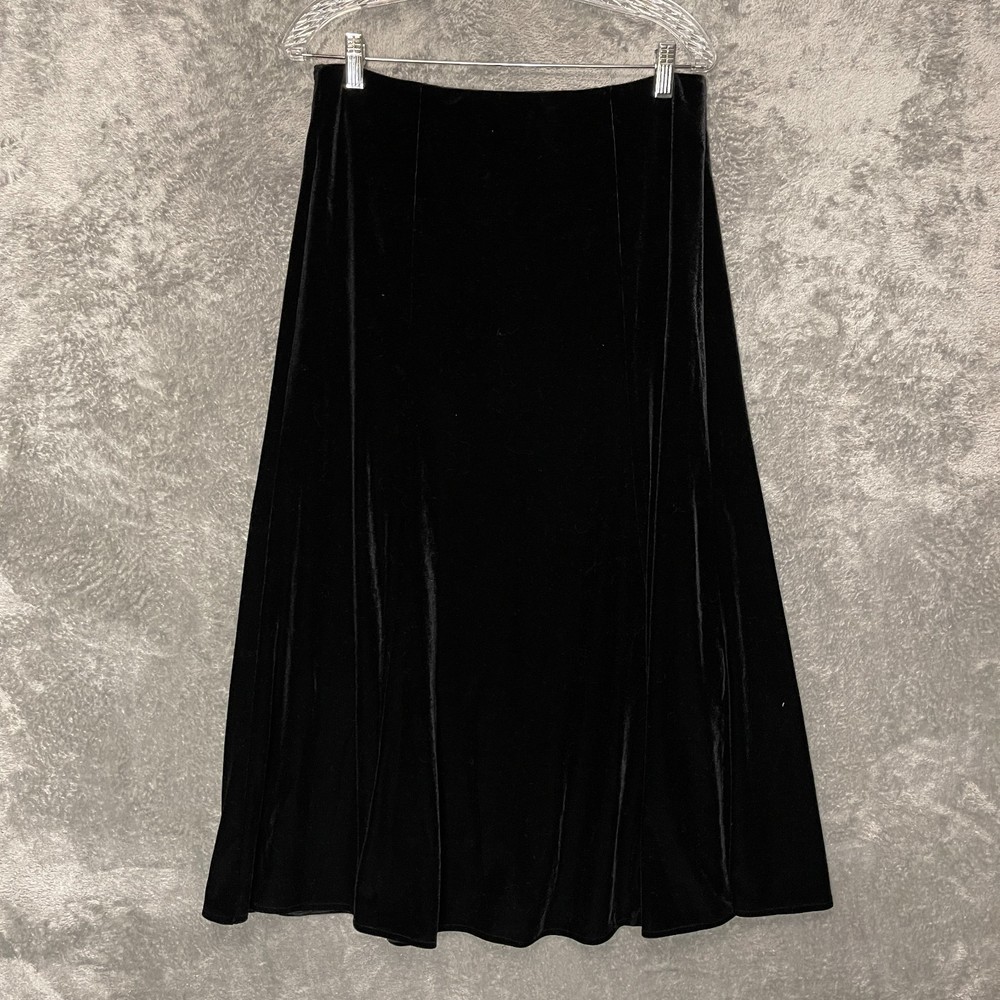 Women Classic Whimsigoth Witchy Goth Velvet A Line Stretch Midi Skirt L Black