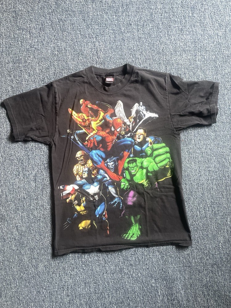 Vintage Marvel Shirt Mens Small Black Mad Engine Y2K Avengers X Men Spiderman