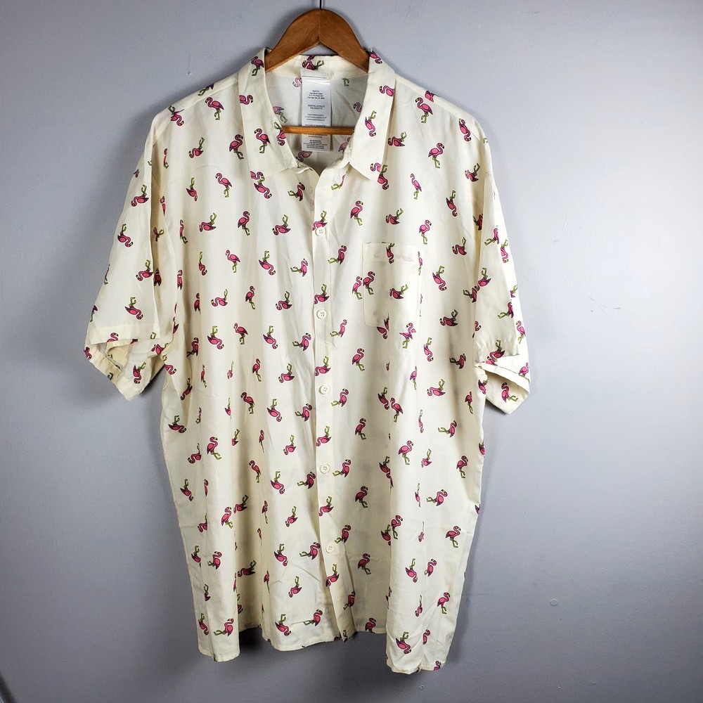 IML Tropical Short-Sleeve Button-Down Shirt – Men's Sz XXL Flamingo & Palm Print