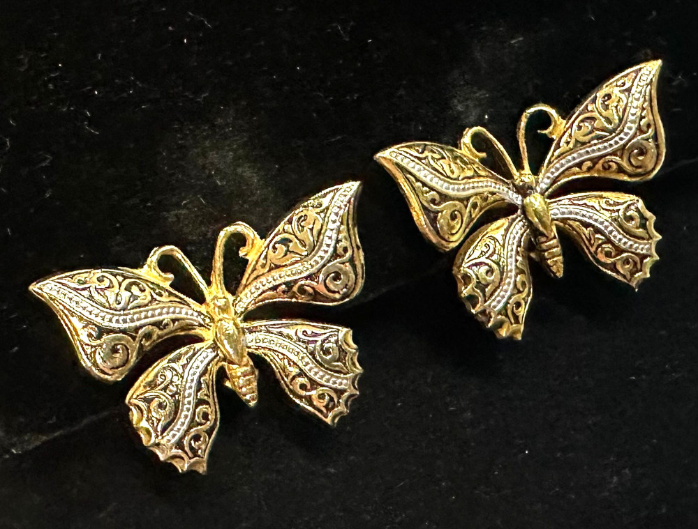 Vtg Costume Damascene Butterfly Gold Tone Clip-on Earrings Jewelry Lot I