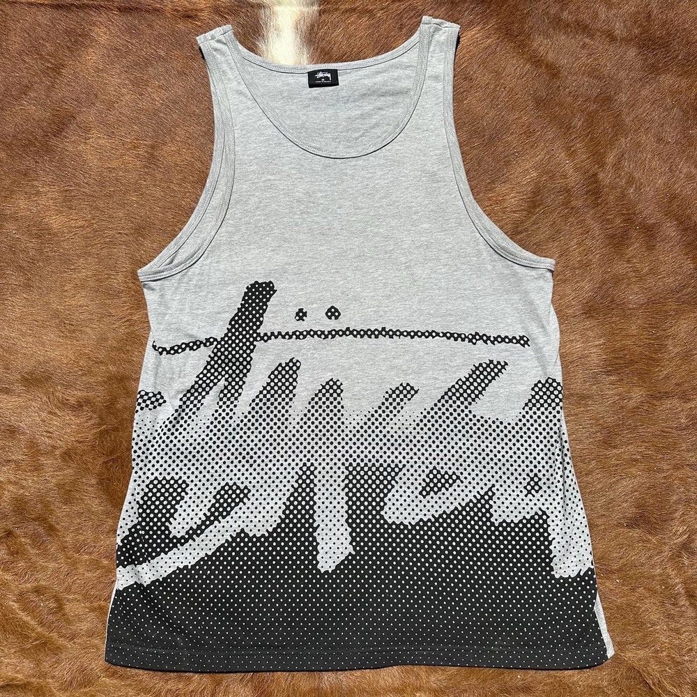 Stussy Men's Big Logo Vintage Skate Streetwear Tank Top Rare HTF