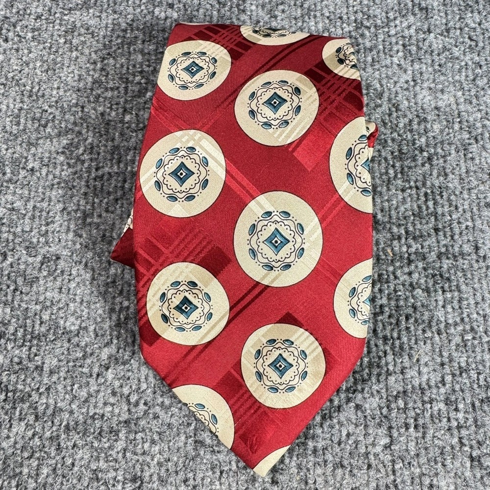 Polo Ralph Lauren Red Silk Medallion Geometric Necktie Made in USA Hand Made