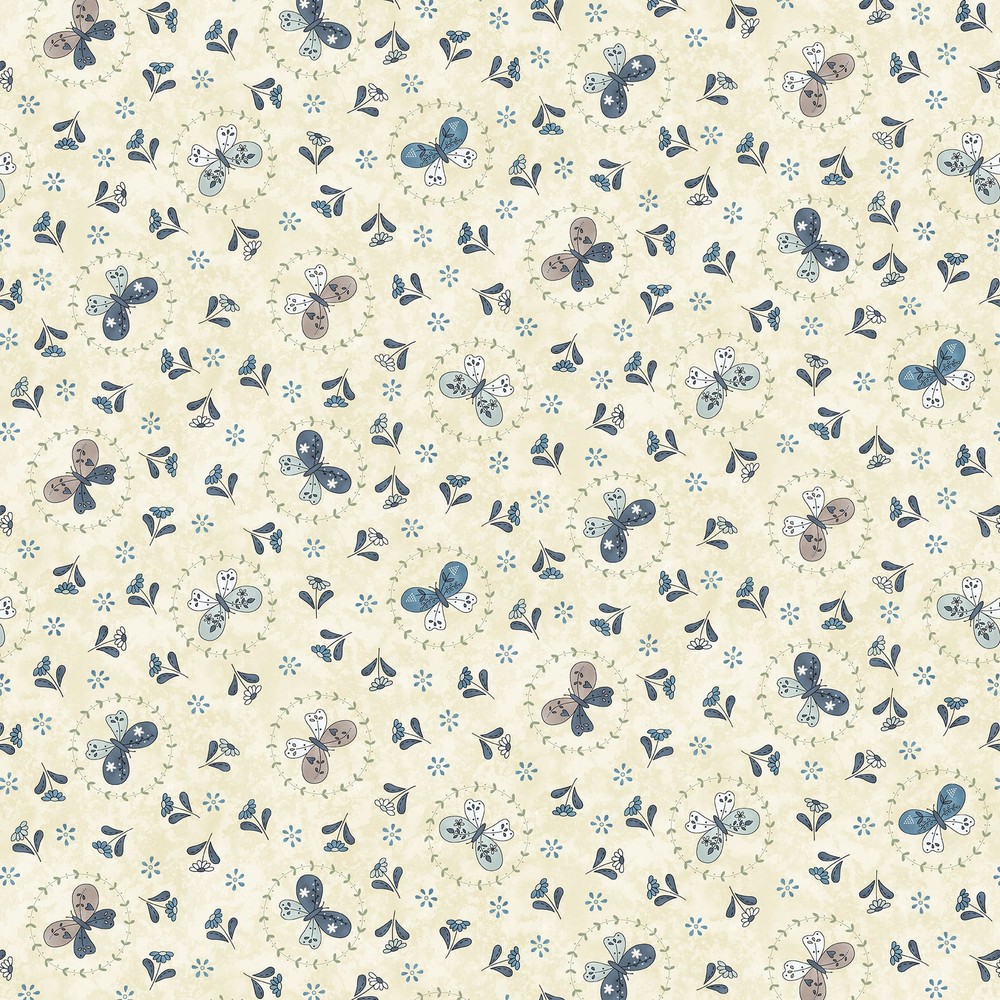 Floral Fabric | Butterflies Bloom Flower Toss Cream | Henry Glass YARD
