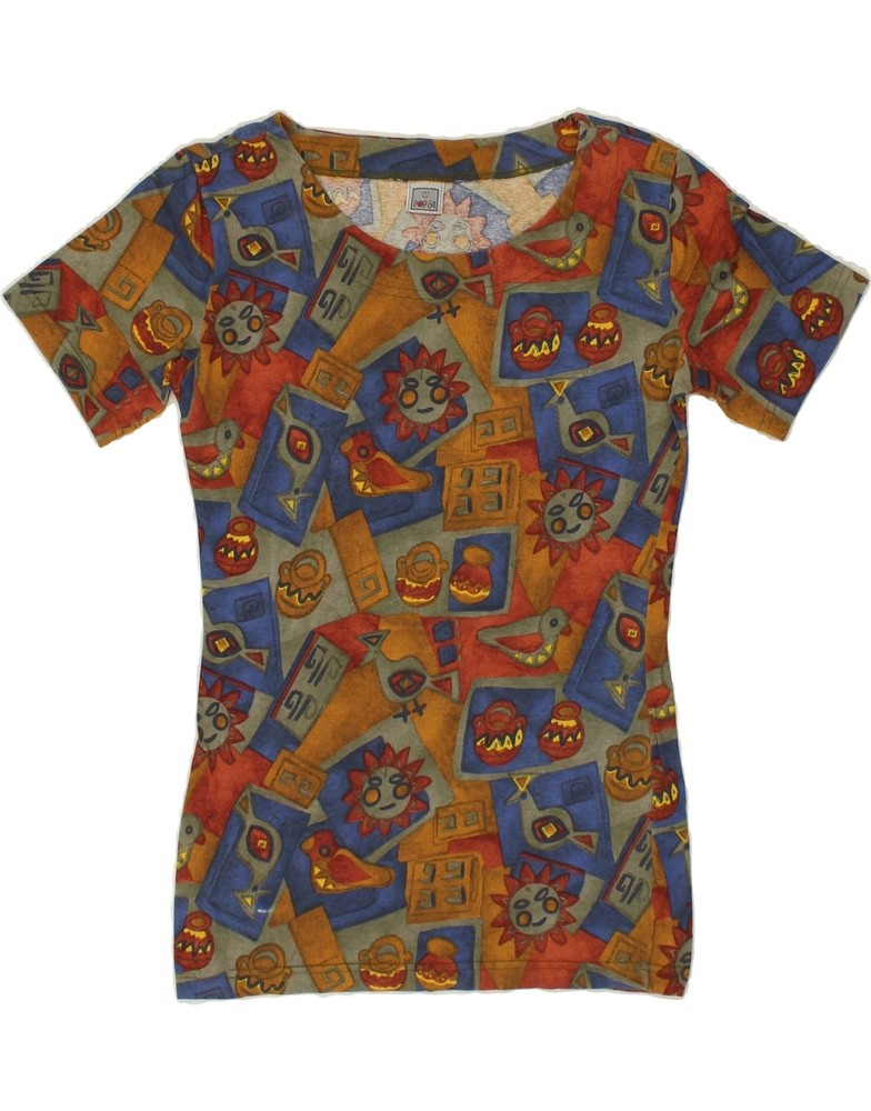 POP 84 Womens Abstract Pattern Graphic T-Shirt Top UK 14 Large Brown BO00-image