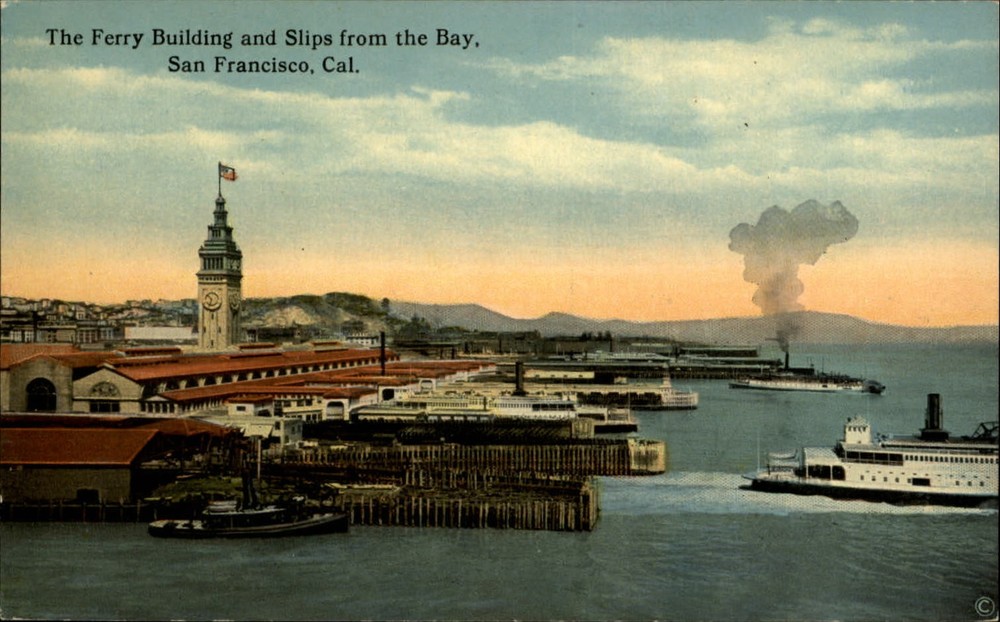 Ferry Building and Slips San Francisco California vintage postcard r957