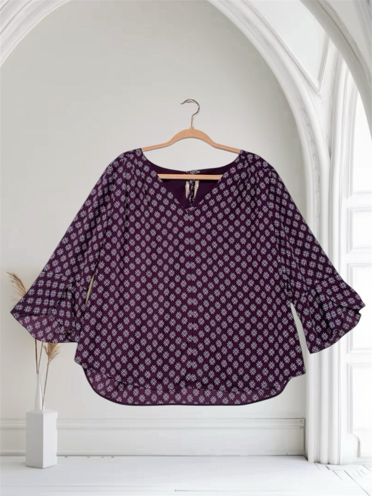 41 Hawthorn Womens Purple Floral Bell Sleeve Top Size XXL  V Neck Tie Back