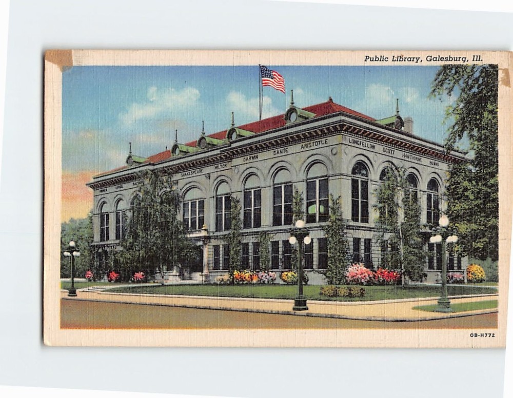 Postcard Public Library Galesburg Illinois UA