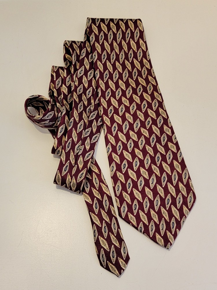 Geoffrey Beene Men's 100% Silk Burgundy Geometric Tie Multicolor Design