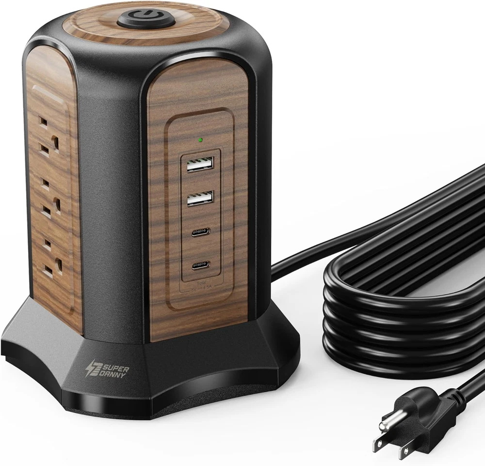 SUPERDANNY Power Strip Tower Surge Protector 10 Ft Extension Cord with Multiple