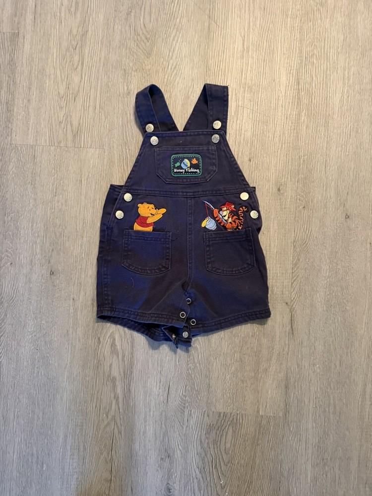 Disney Vintage Y2K Baby Toddler 18 M Winnie The Pooh Short Overalls Fishing 90s