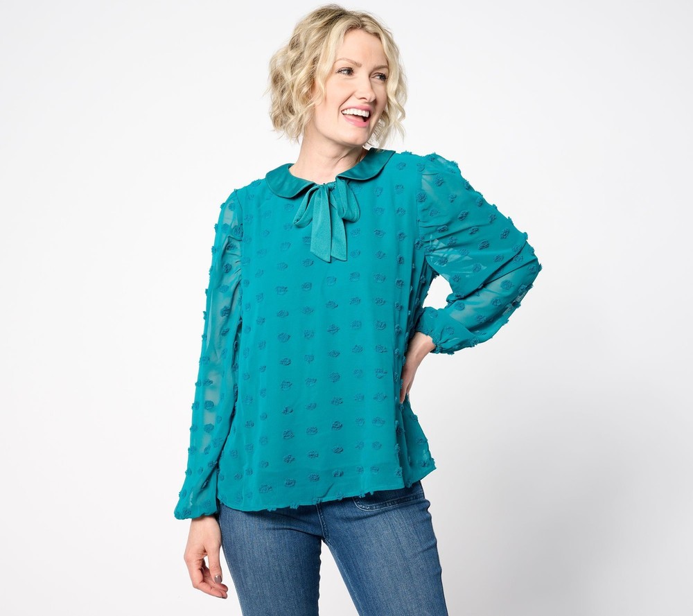 Studio Park Women's Top Plus Sz 1X Textured Woven Blouse Blue A656168