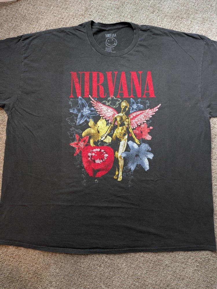 Nirvana Graphic T Shirt Mens 2XL Black Band Tee Angel In Utero Style