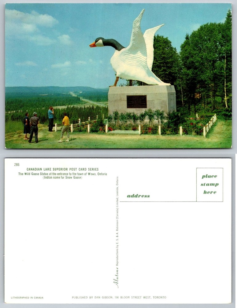Wawa Ontario Wild Goose Statue Vintage Postcard Canadian Lake Superior