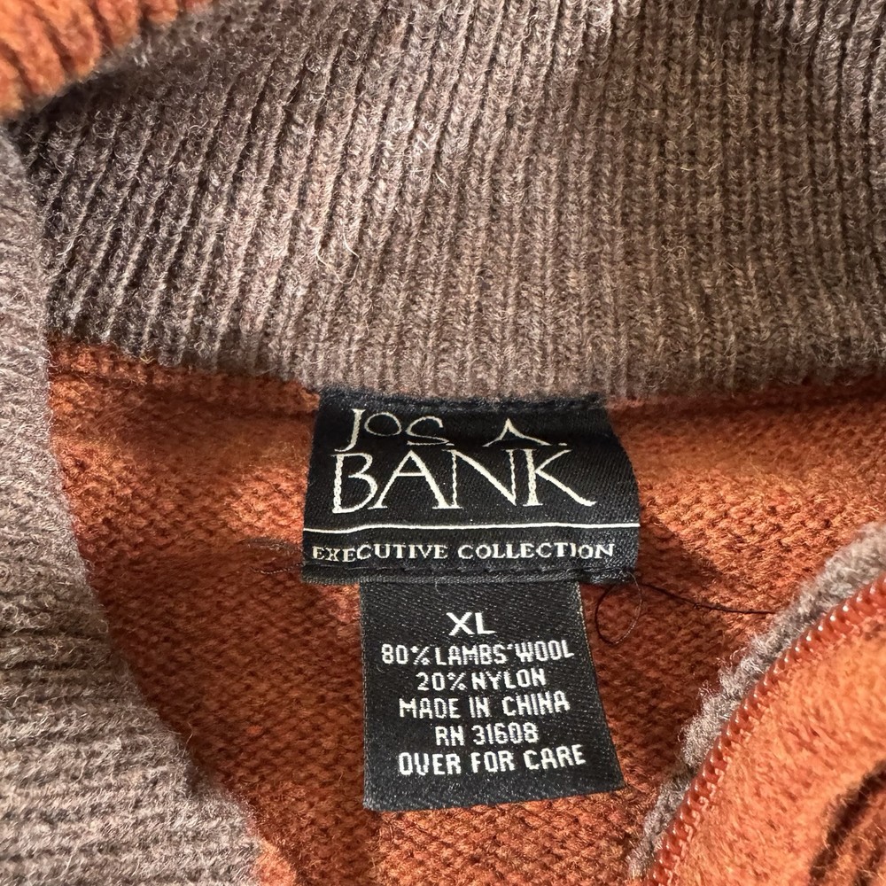 Jos A Bank Lambs Wool Sweater Mens Size XL Pullover Red 1/4 Leather Zip Pull