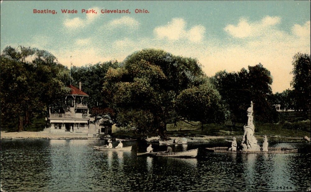 Wade Park Cleveland Ohio boating fountain ~ dated 1914 vintage postcard