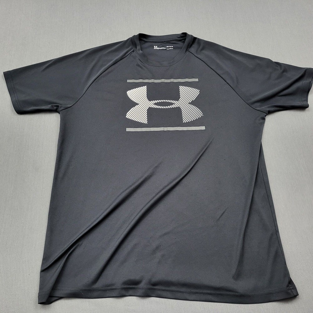 Under Armour Shirt Mens Large L Short Sleeve Loose Logo Heat Gear Black *