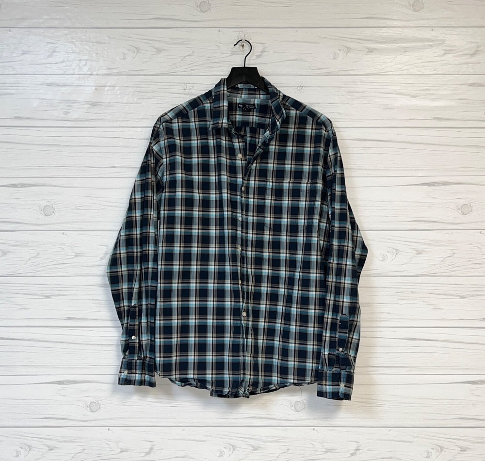 Gap plaid shirt mens size extra large button up long sleeve blue classic fit