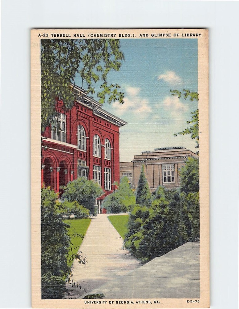 Postcard Terrell Hall (Chemistry Building) & Glimpse of Library University of GA