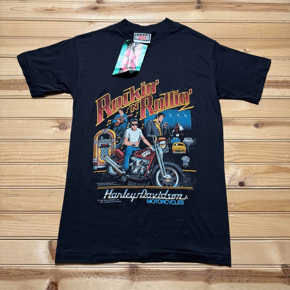 Vintage 1987 Harley Davidson Rockin' N Rollin' Elvis Presley Shirt Youth Medium