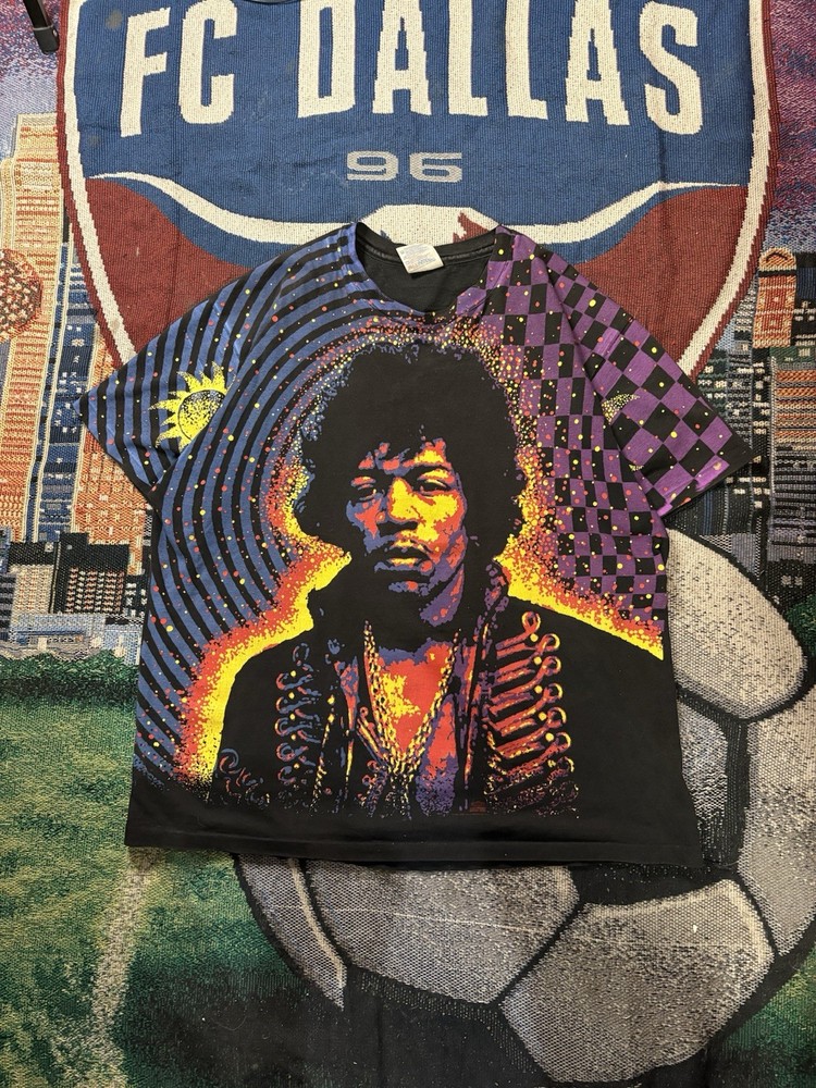 Vintage Jimi Hendrix Mosquito Head T Shirt Black AOP Mens L  1992