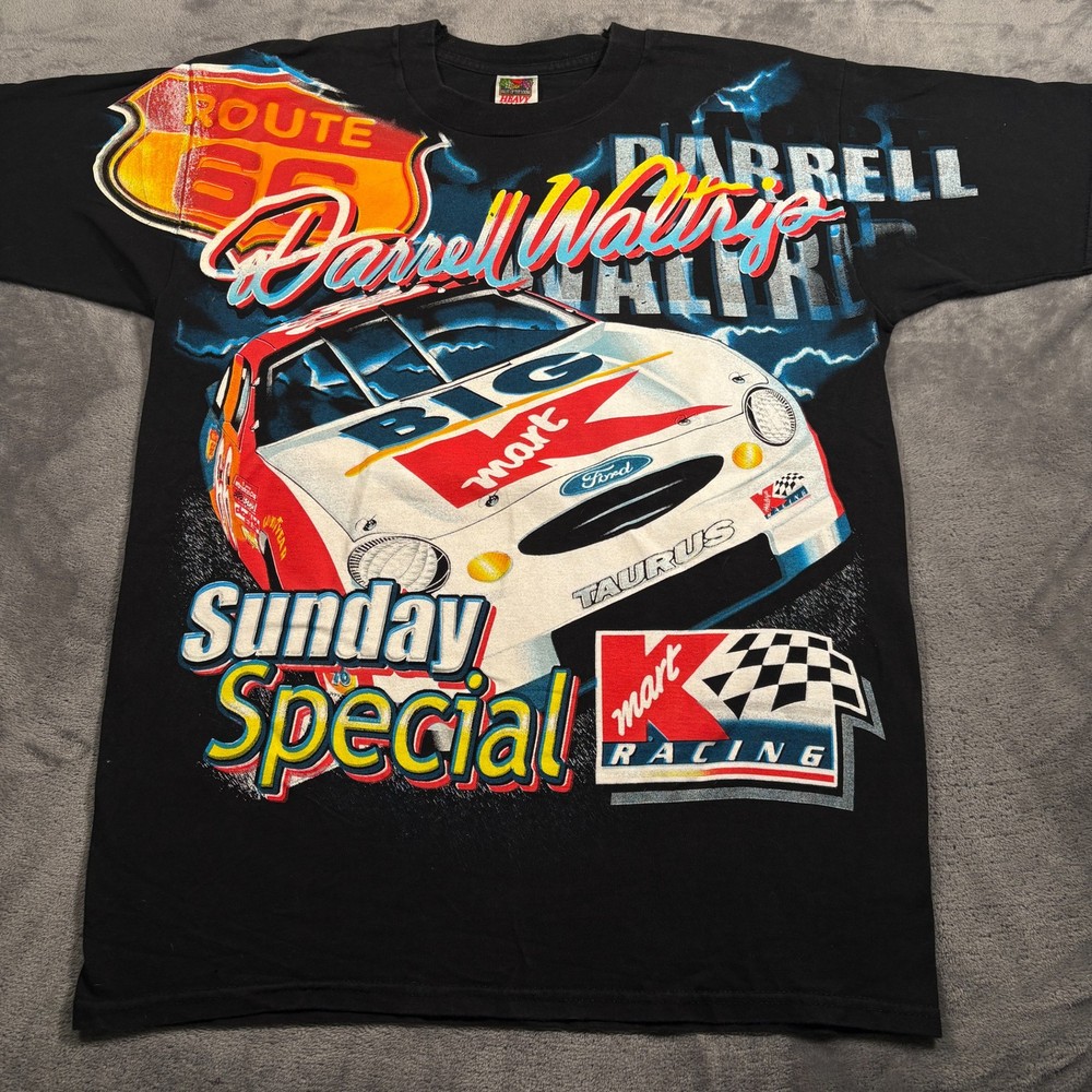 Vintage Y2K Big Kmart Racing T-Shirt Mens Large Black Darrell Waltrip #66 Nascar