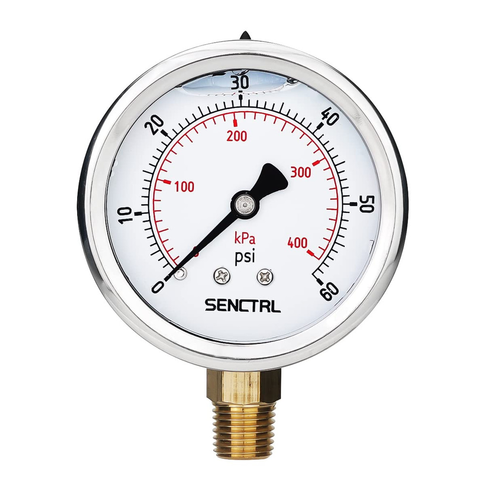 60 Psi Glycerin Liquid Filled Low Pressure Gauge, 2.5