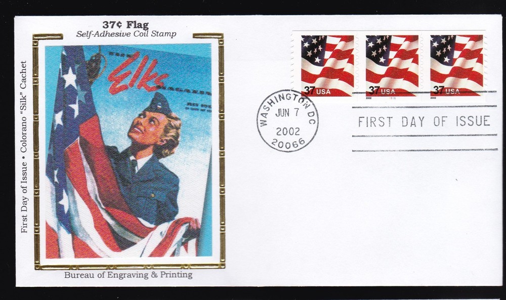 Flag S.a. Coil Us First Day Cover 2002, Colorano Silk Cachet Fdc
