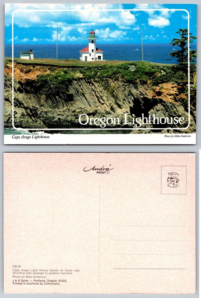 Cape Arago Lighthouse Oregon Coast Postcard Chrome André Print Mike Anderson