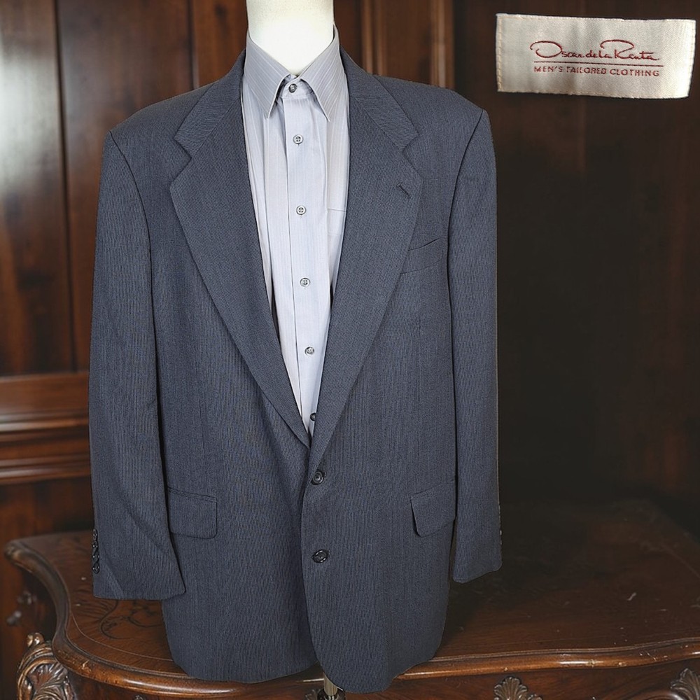 Oscar De La Renta Jacket Blazer Mens 46L Dark Gray Microcheck VL