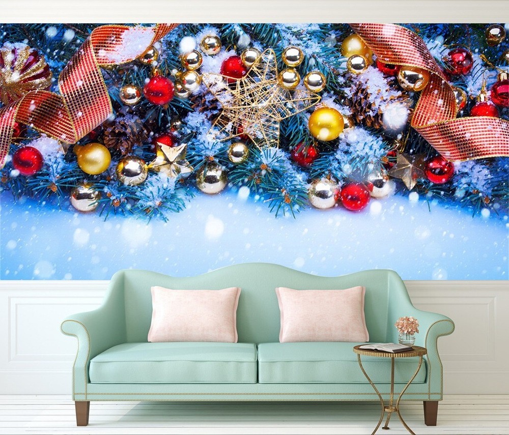 3D Christmas Balls ZHUA49413 Peel and Stick Wallpaper Self-Adhesive Holiday Wall Mural
