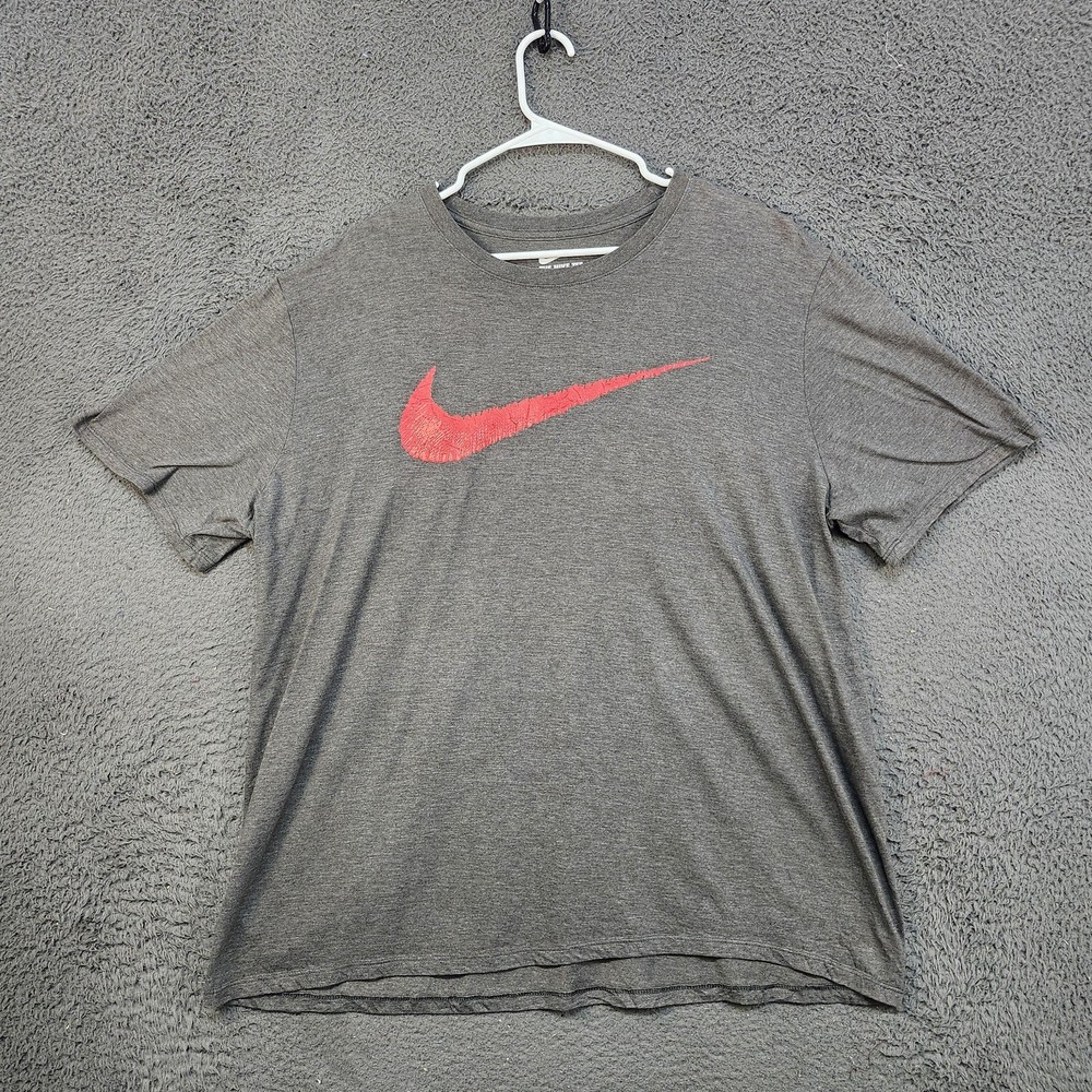 Nike Shirt Mens 2XL Gray The Nike Tee Athletic Cut Red Swoosh Logo Graphic