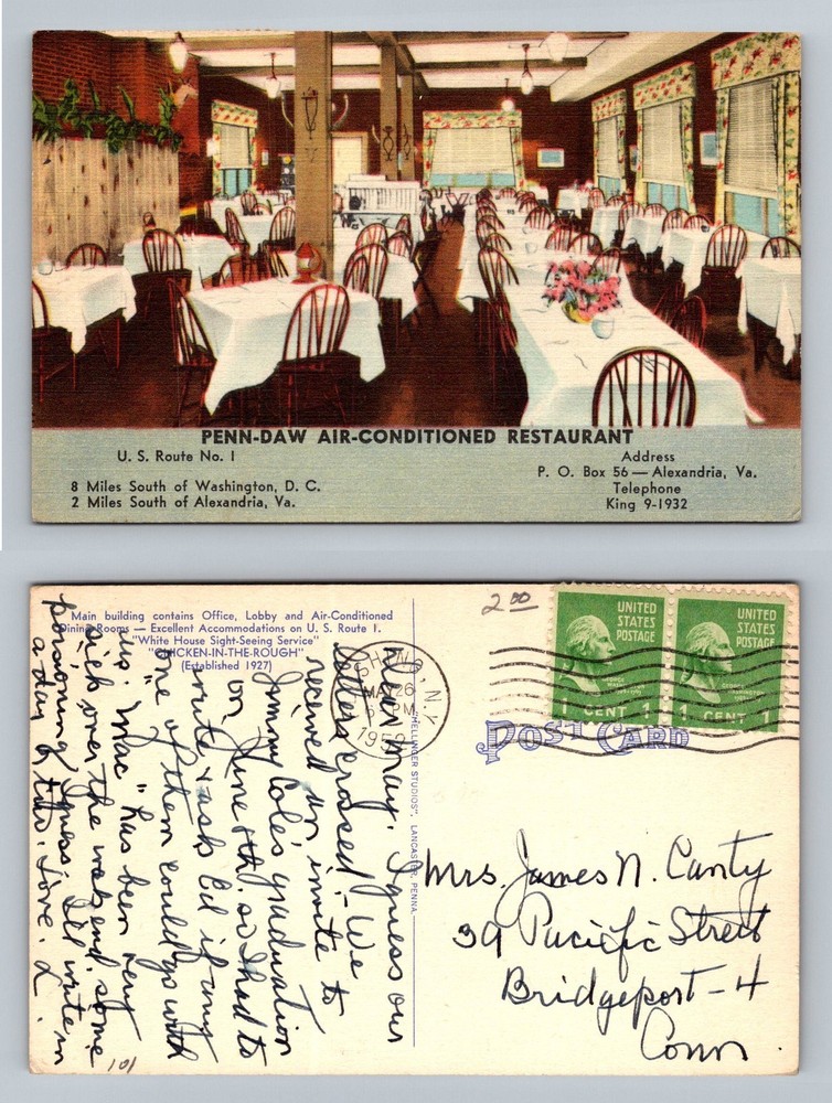 Alexandria, VA-Virginia, Penn Daw Restaurant Vintage c1952 Postcard