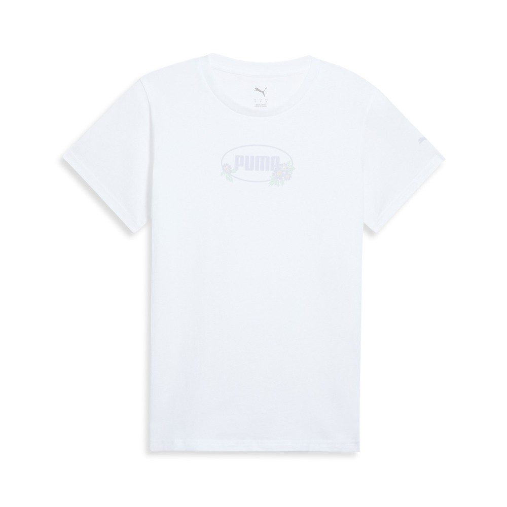 PUMA Garden Graphic Crew Neck Short Sleeve T-Shirt Womens White Casual Tops 6862