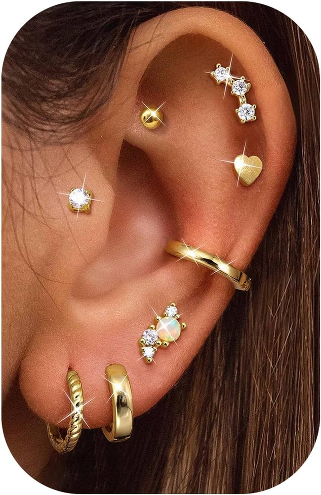 Hypoallergenic 14K Gold Flat Back Cartilage Earrings for Multiple Piercings