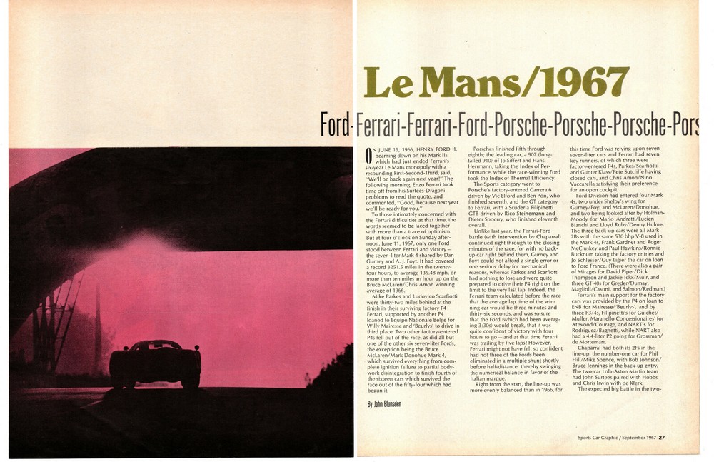 1967 24-HOURS LE MANS RACE / FORD GT40 MARK IV WINS ~ ORIGINAL 8-PAGE ARTICLE AD