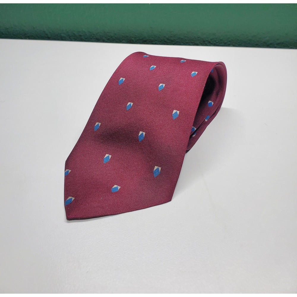 Giorgio Armani Mens Silk Tie Burgundy Blue Geometric Diamond Pattern Made Italy