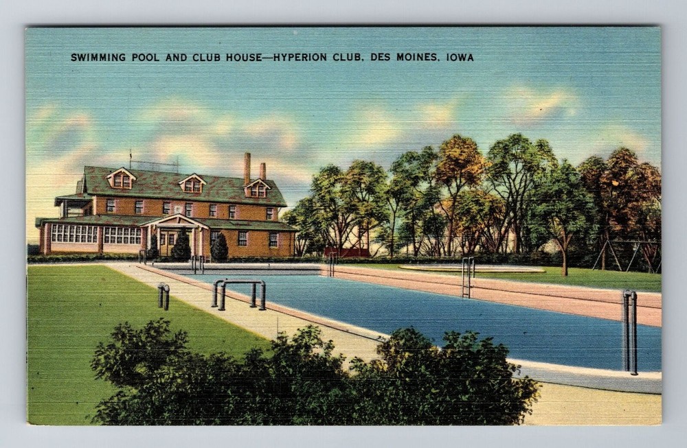 Des Moines IA-Iowa, Hyperion Club, Swimming Pool, Antique Vintage Postcard