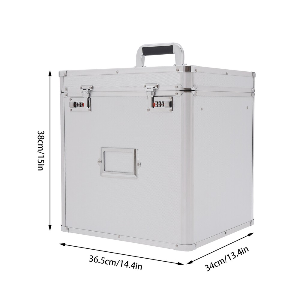Tabletop Record Vinyl Carry Case Storage Box Locking with 50 Vinyl Record Silver