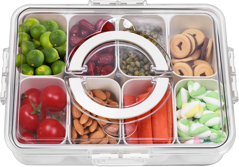 Divided Serving Tray with Lid and Handle - Snackle Box Charcuterie Platter, Clea