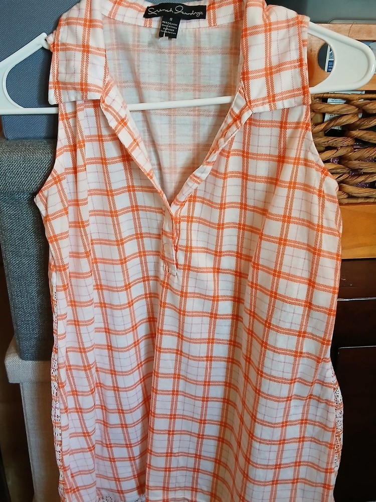 French Laundry Sleeveless Plaid Collared Blouse Size S