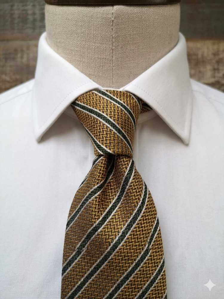 Ermenegildo Zegna Silk Tie Gold Blue Green Striped Italy Luxury Necktie 57