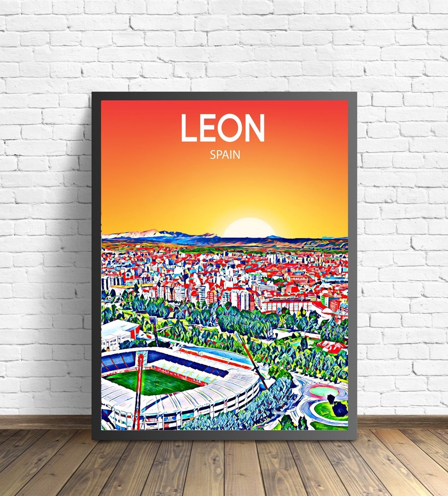 Leon Spain Art Poster Sunset Night Poster Art Print Leon City Modern Wall Art