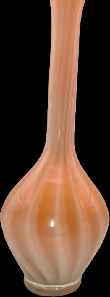 MCM 8 Inch SWUNG HANDBLOWN ART GLASS Bud VASE Orange and White Striped Vintage
