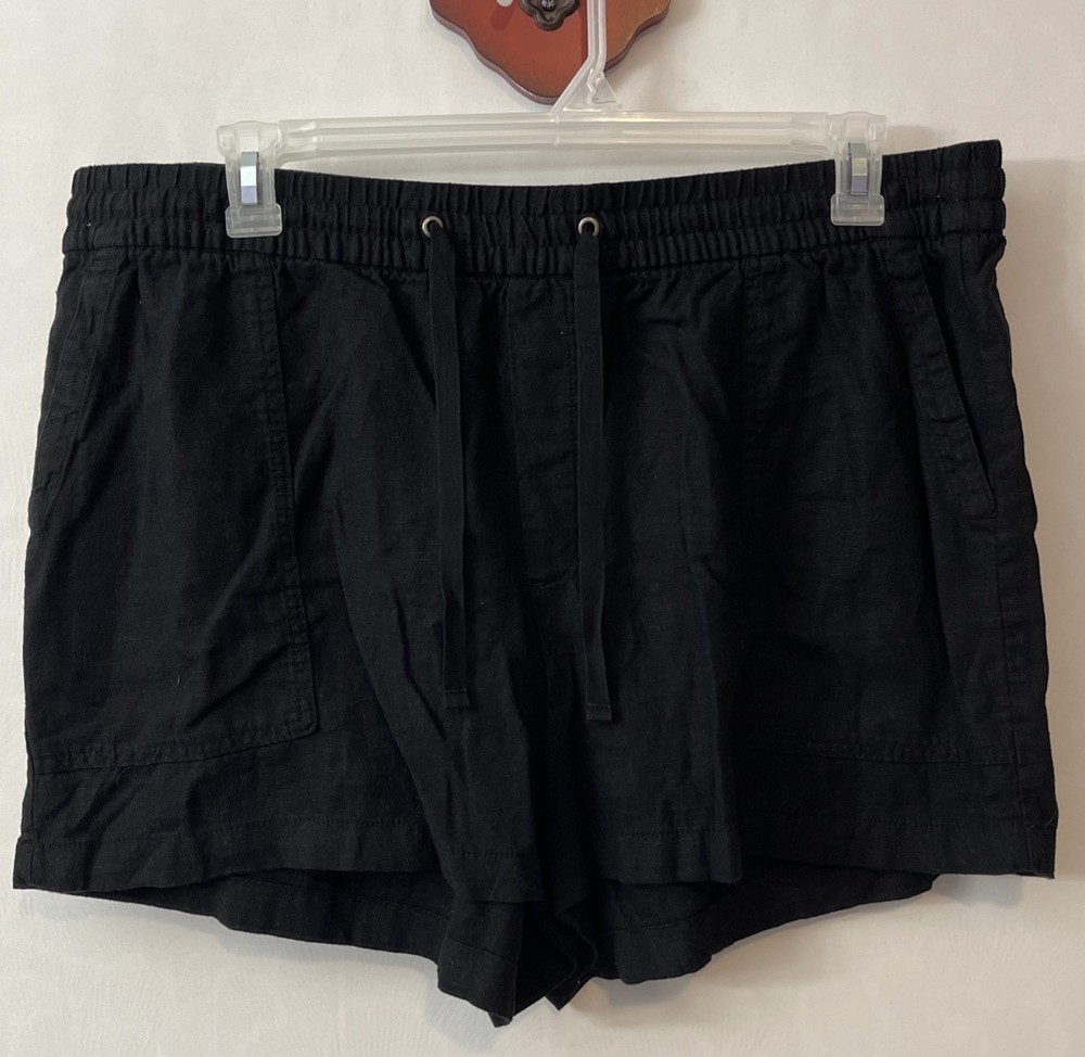 Gap Womens XL Black Pull-On Linen Blend Elastic Drawstring Waist Shorts! A1829