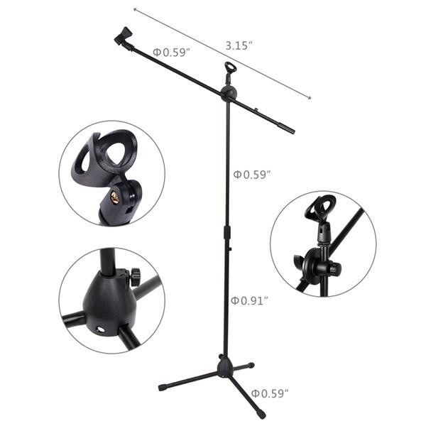 Glarry FS-002 Folding Type Tripod Boom Microphone Mic Stand Black