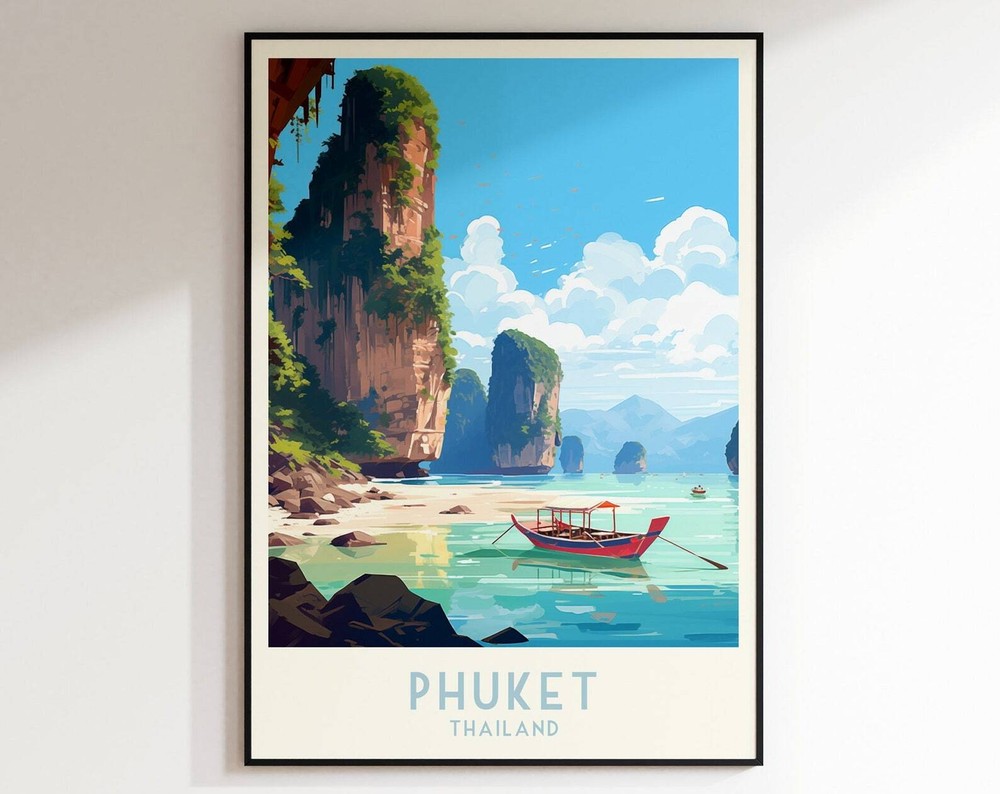 Phuket Travel Print Thailand Home Decor Retro Wall Art Wedding Gift Birthday