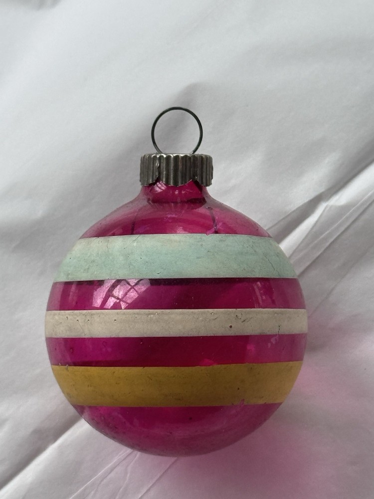 Vintage Shiny Brite Unsilvered Red Striped Glass Christmas Ornament
